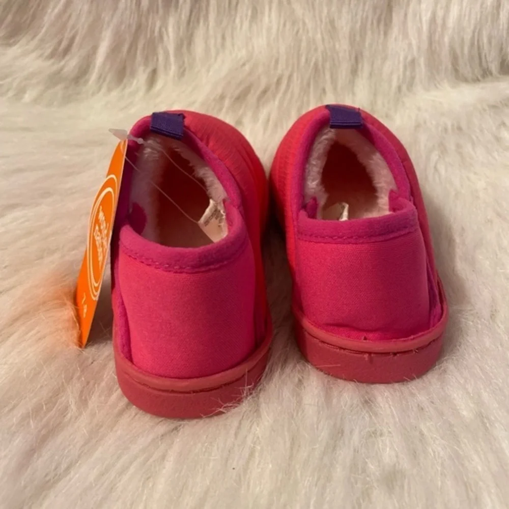 Wonder‎ Nation Puffer Slipper Girls Size 7-8 Pink Plush Fuzzy Lined Slippers